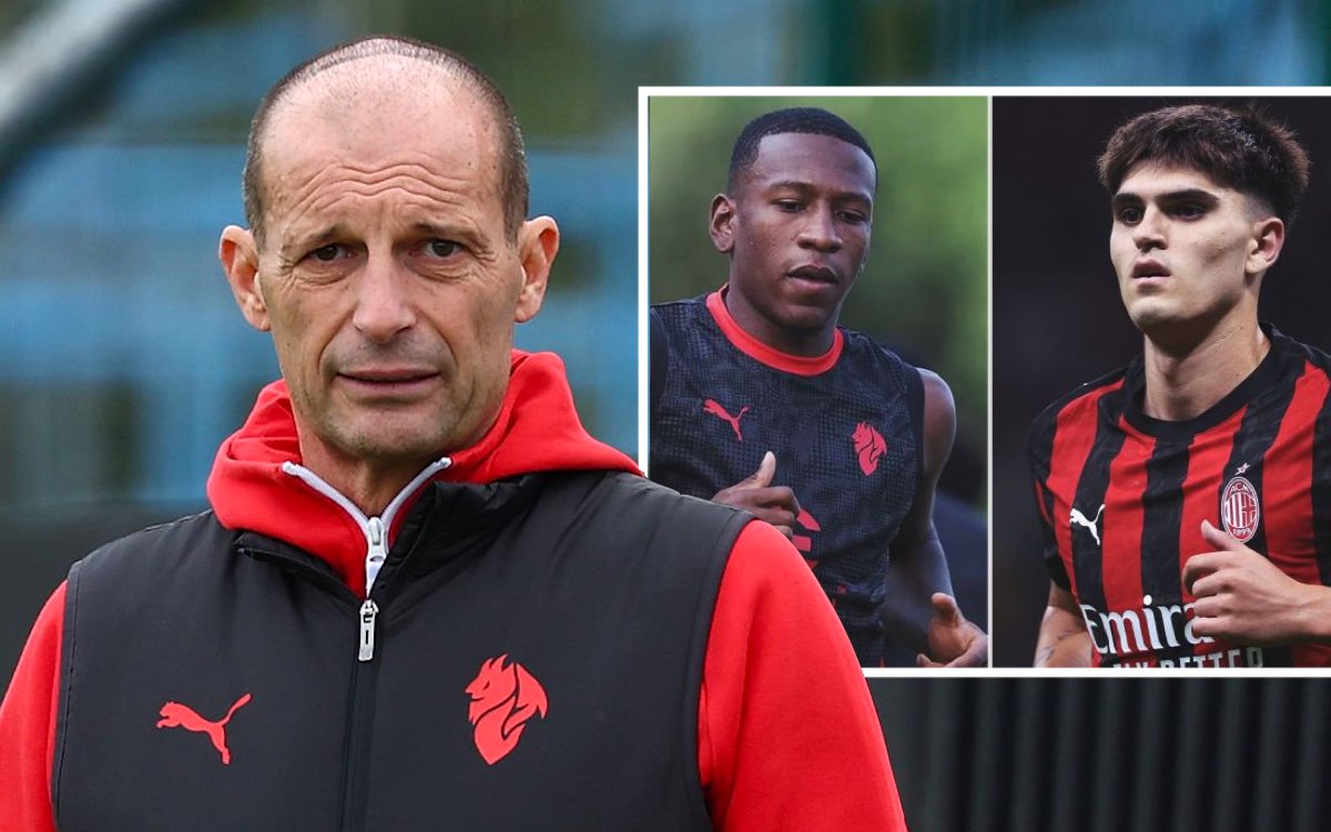 Massimiliano Allegri Head coach of AC Milan, Pervis Estupinan Davide Bartesaghi