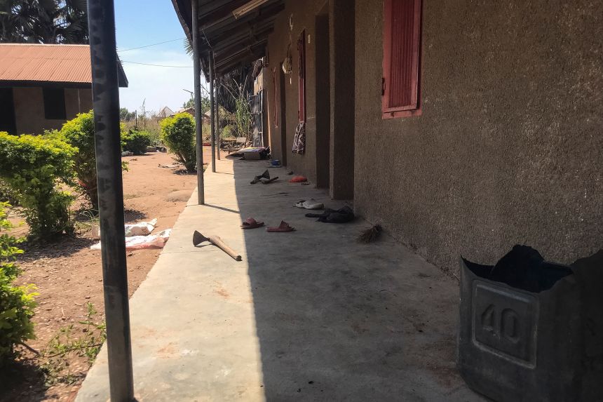 Belongings are seen outside a student dormitory at St. Mary's Catholic School on Saturday