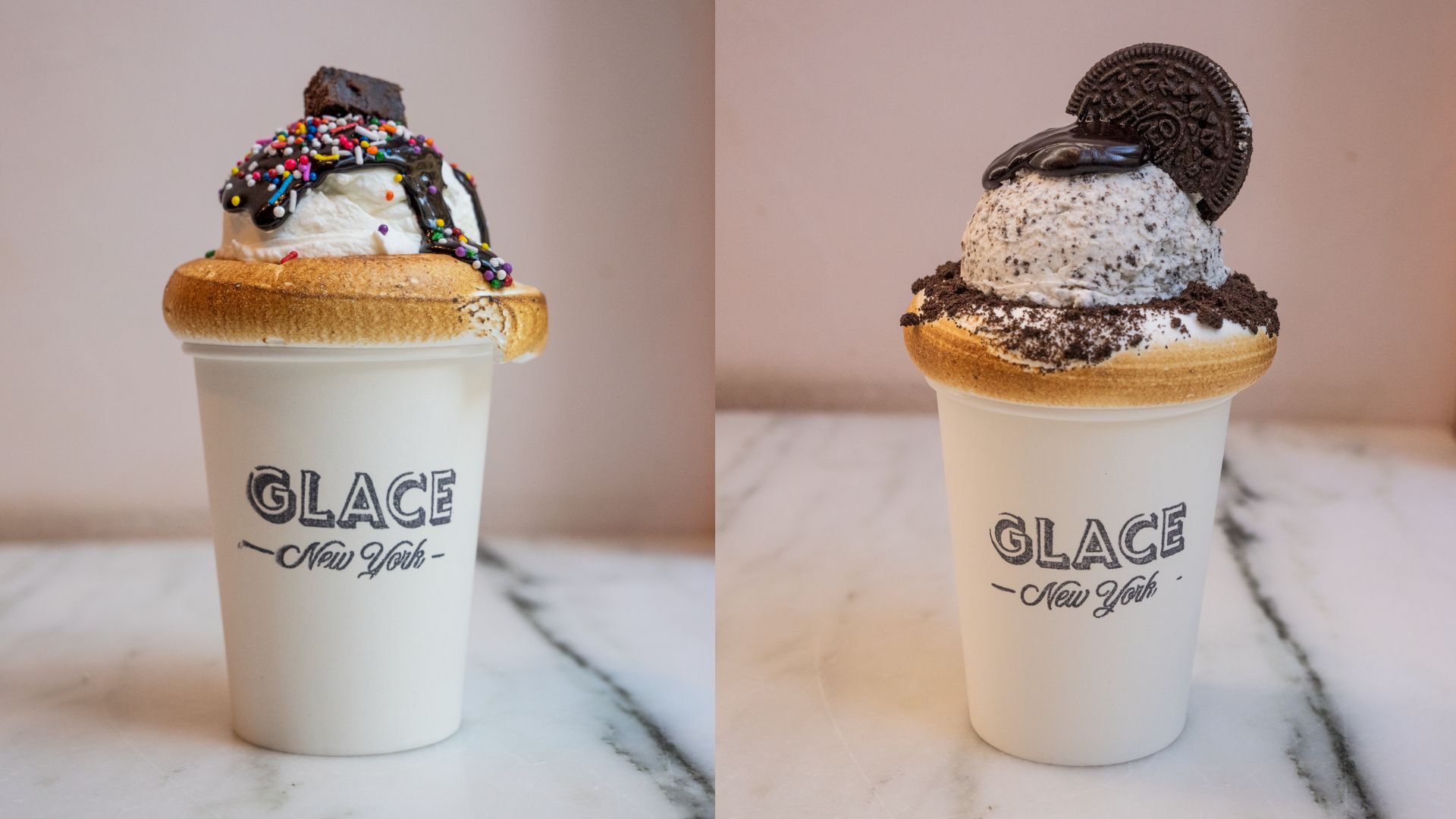Glace's new Brownie Batter and Cookies and Cream hot chocolates.