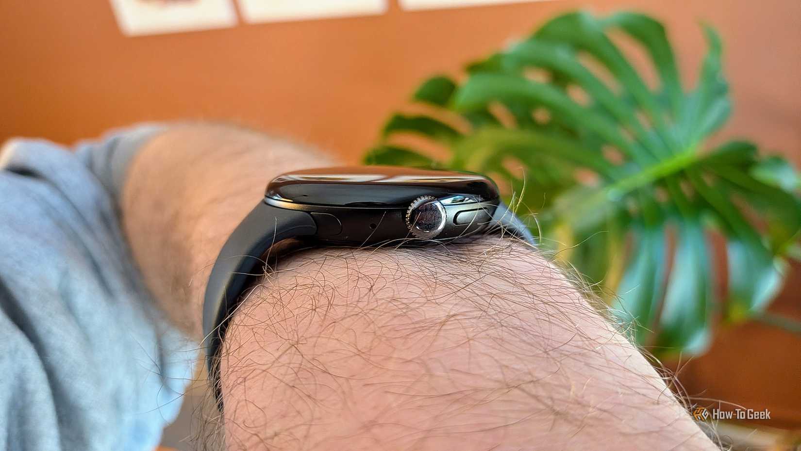Google Pixel Watch 4 crown and side button.