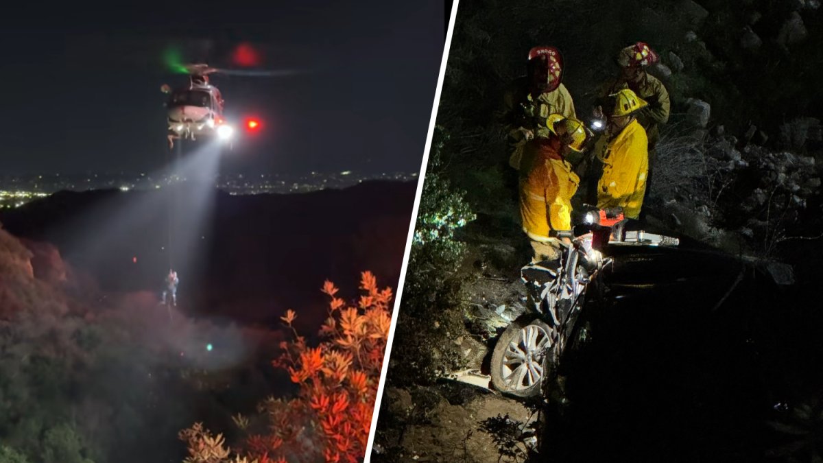 Car falls 70 feet off Sylmar cliff, injuring 2 people – NBC Los Angeles