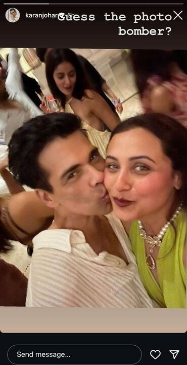 Karan Johar with Rani Mukerji at Shah Rukh Khan's 60th birthday bash.