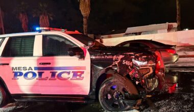 Mesa officer involved in possible weather-related crash