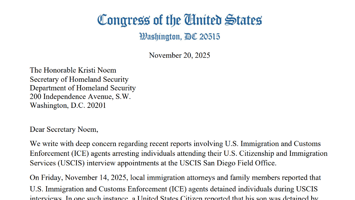 San Diego members of Congress question ICE arrests in green card interviews – NBC 7 San Diego