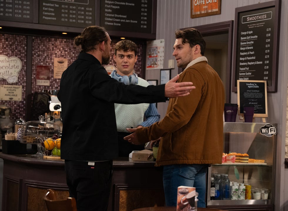 kev, lewis barton. mack boyd, emmerdale