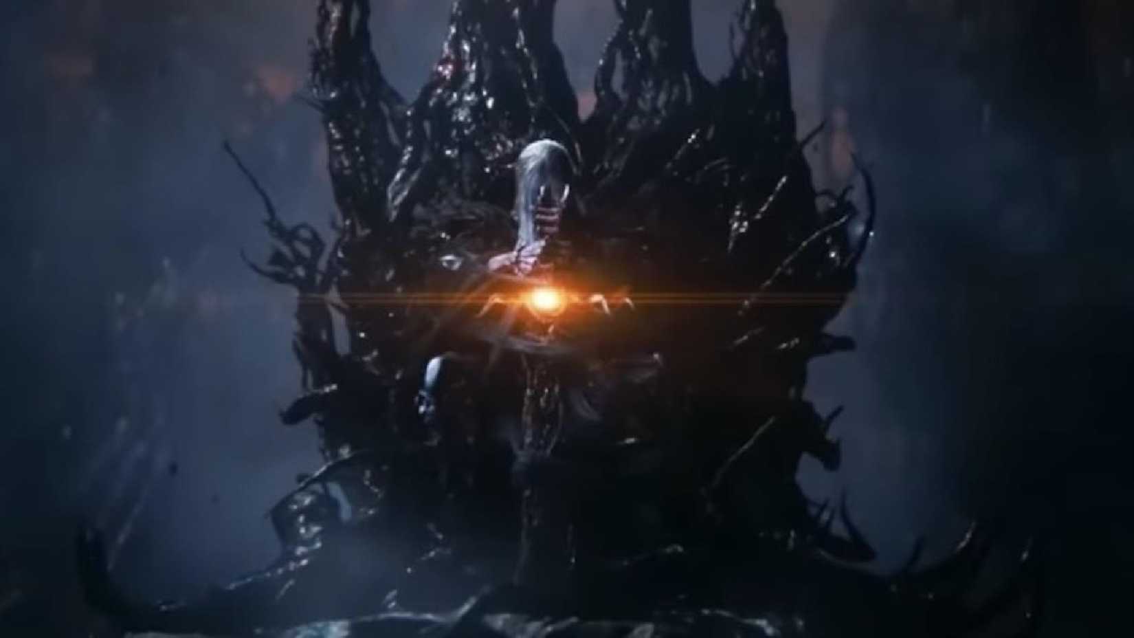 Knull (Andy Serkis) sits on his throne in Venom The Last Dance