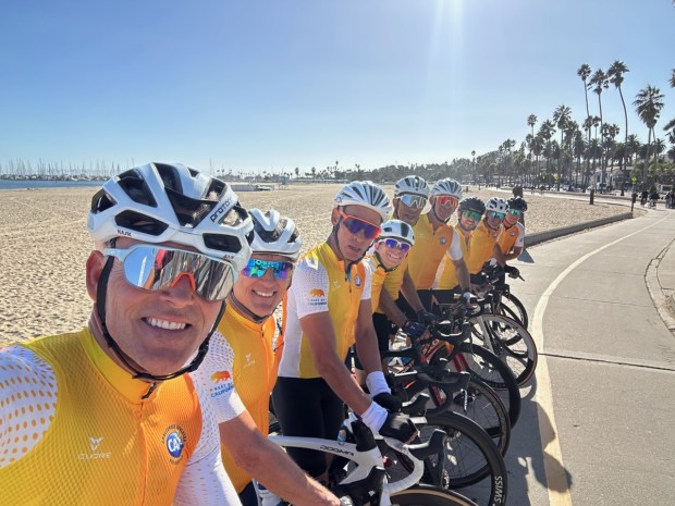 La Jolla chef Giuseppe Ciuffa (front) and other riders participate in the Million Dollar Challenge bike ride. (Provided by Giuseppe Ciuffa)