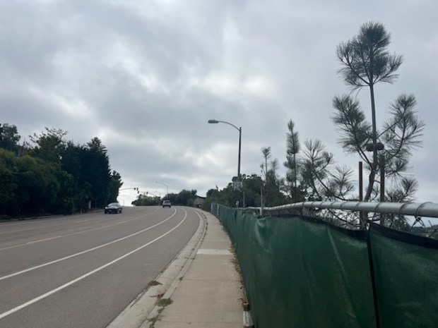 This section of Nautilus Street is where a residential project is being built with trees that some nearby residents fear will block ocean views. (Noah Lyons)