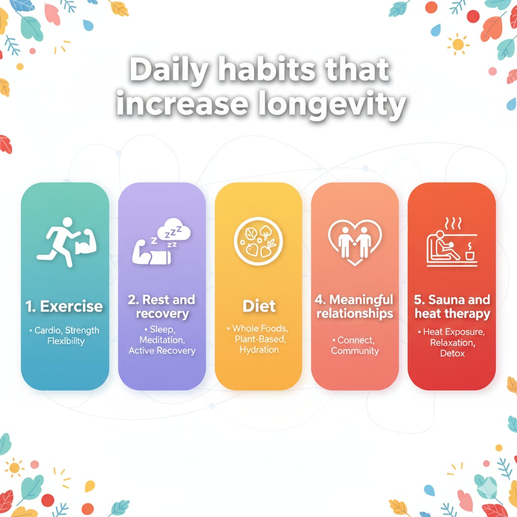 Daily habits that increase longevity. (Google Gemini)
