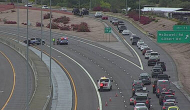 Part of the Loop 202 Red Mountain Freeway in Mesa was closed after a crash Wednesday morning. (ADOT...