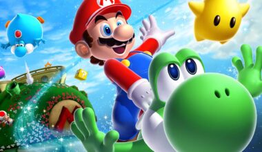 Mario riding Yoshi in Super Mario Galaxy 2