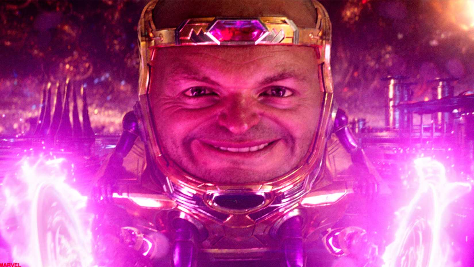 MODOK smiles without his mask off in the Quantum Realm in Quantumania