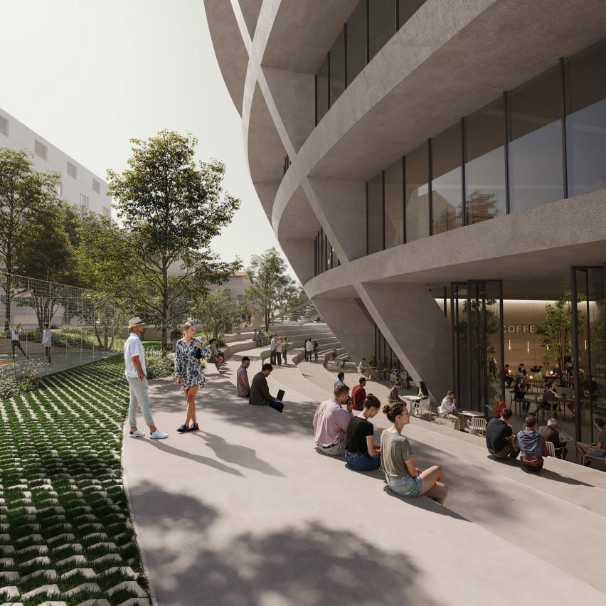 Render of people sitting beside The Grand Ballroom