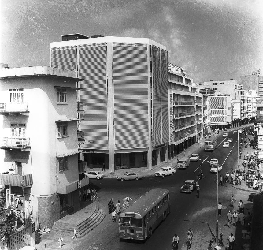 Broad Street, Lagos, photographed by Ojeikere in 1965, a historically significant area developed by the British colonial government, which still serves as a central business district today.
