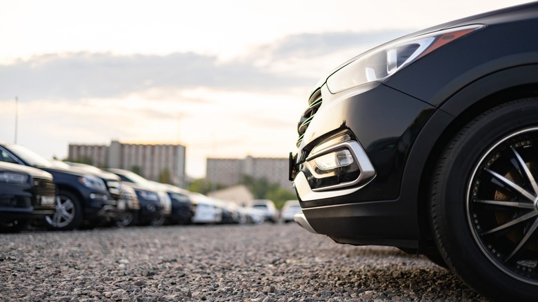 View of an outdoor parking area.