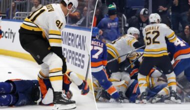Islanders get into heated scuffle with Bruins