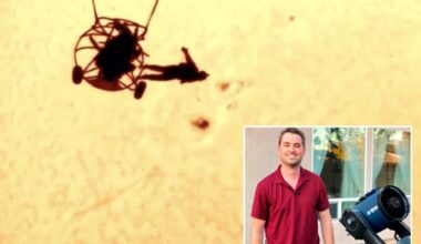 Arizona astrophotographer Andrew McCarthy captures skydiver silhouetted against sun