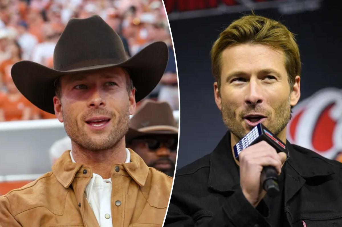 Glen Powell leaves Hollywood California for Texas