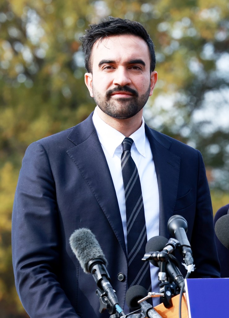 NYC Mayor elect Zohran Mamdani along with his transition team L_R: Grace Bonilla, Mel Hartzog, Maria Torres Springer and Lina Khan during a presser under the Unisphere in Flushing Meadows Corona park the day after beating Andrew Cuomo and Curtis Sliwa in the race for NYC Mayor on November 02, 205 in Flushing, New York.