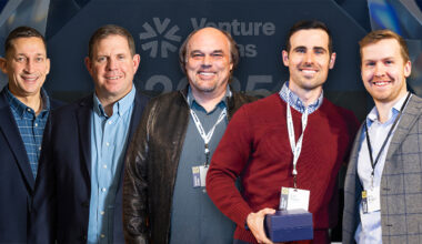 Among the leaders of the 2025 Venture Dallas Startup of the Year winners are BILT Inc. President and COO Ahmed Qureshi and Chairman and CEO Nate Henderson; Worlds CEO Dave Copps; and StableCore CEO Alex Treece and COO Nick Elledge. [Composite image: DI Studio]