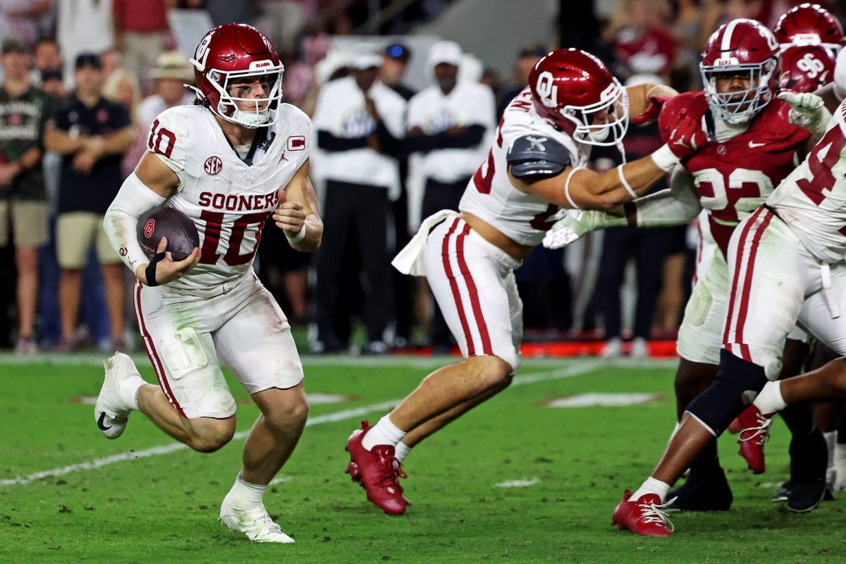 College Football Playoff rankings: Oklahoma jumps to No. 8, Alabama falls to No. 10 in new Top 25