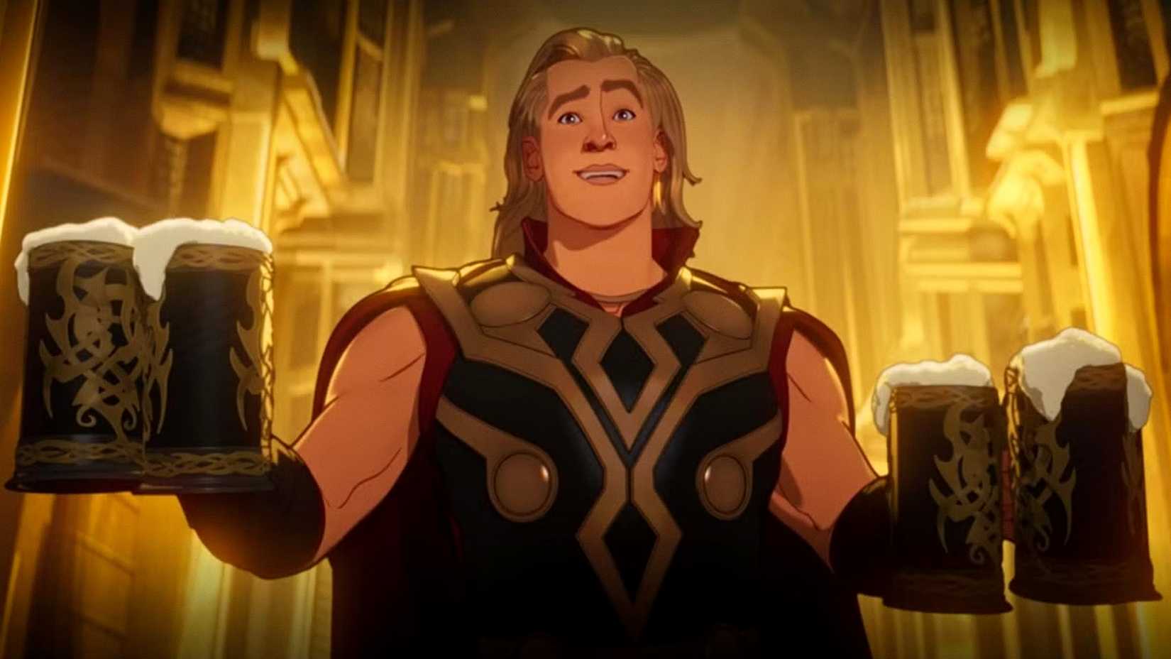 Party Thor holds multiple beers in his hands in What If season 1