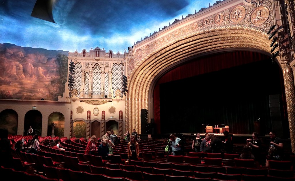 An ornate stage inside a historic theater,
