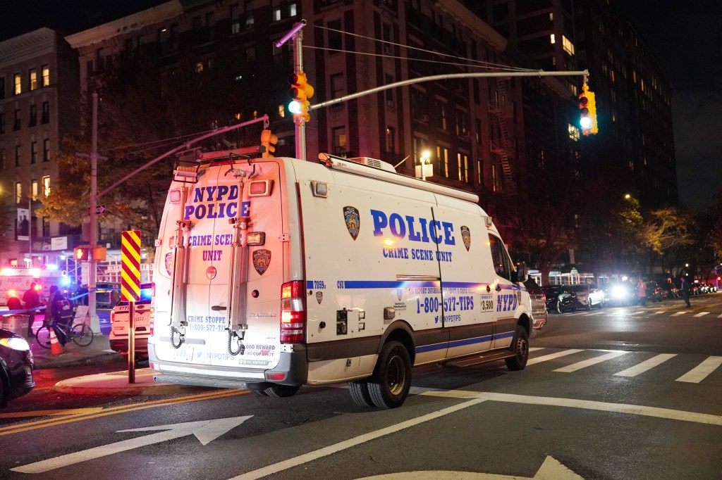 NYPD Police Crime Scene Unit van at the scene of a police-involved shooting.