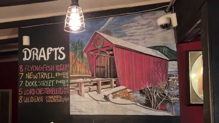Local artist creates seasonal chalk art at the Horse Inn in Lancaster