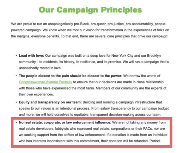 The highlighted section was deleted from Hudson\'s campaign website at some point after August 2024.
