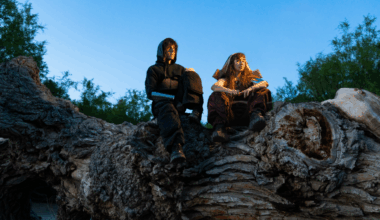 Band posing on a tree