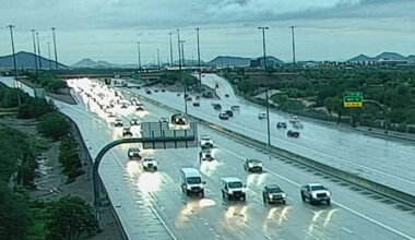 Rain fell across much of the Phoenix area during early Wednesday, leaving roadways wet for commuter...