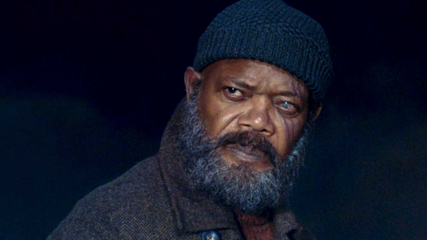 Samuel L Jackson's Nick Fury walks in the dark wearing a beanie in Secret Invasion