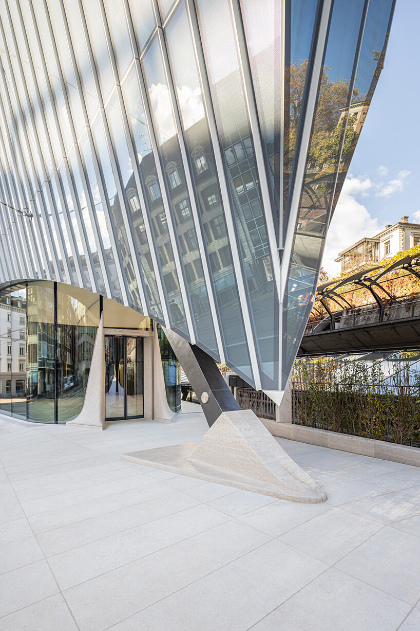 santiago calatrava sculpts haus zum falken in zurich with folded glass facade