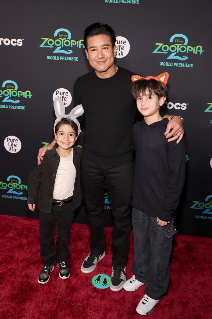 Santino Lopez, Mario Lopez, and Dominic Lopez attend the "Zootopia 2" premiere