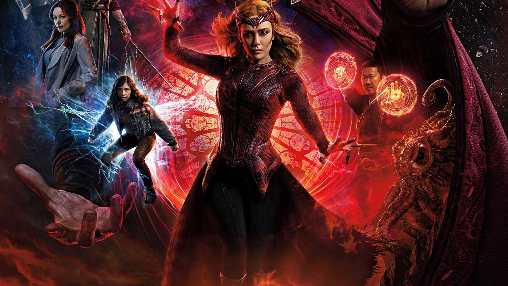 Scarlet Witch (Elizabeth Olsen) wields her dark magic on a poster for Doctor Strange in the Multiverse of Madness