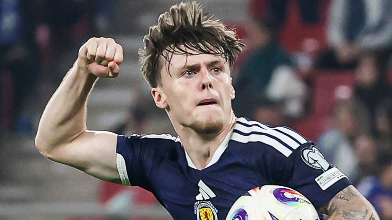 PIRAEUS, GREECE - NOVEMBER 15: Scotland's ben Gannon-Doak celebrates as he scores to make it 3-2 during a 2026 FIFA World Cup Qualifying match between Greece and Scotland at Georgios Karaiskakis Football Stadium, on November 15, 2025, in Piraeus, Greece. (Photo by Craig Williamson / SNS Group)