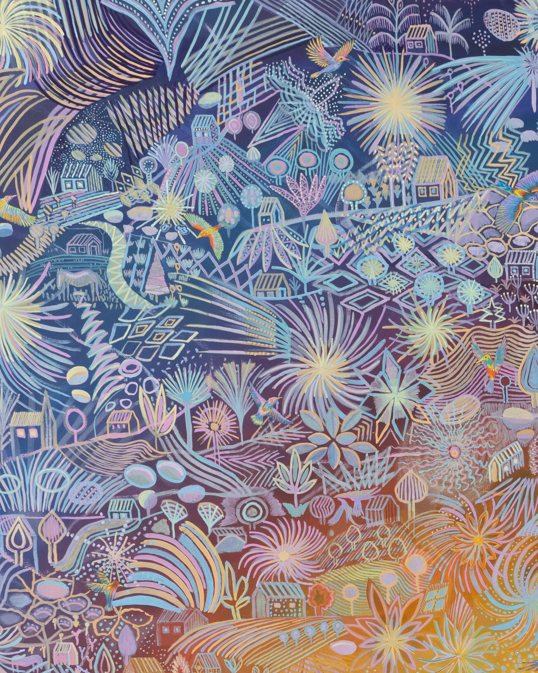 a detail of shapes and a sunrise color gradient in an oil painting by David Brian Smith