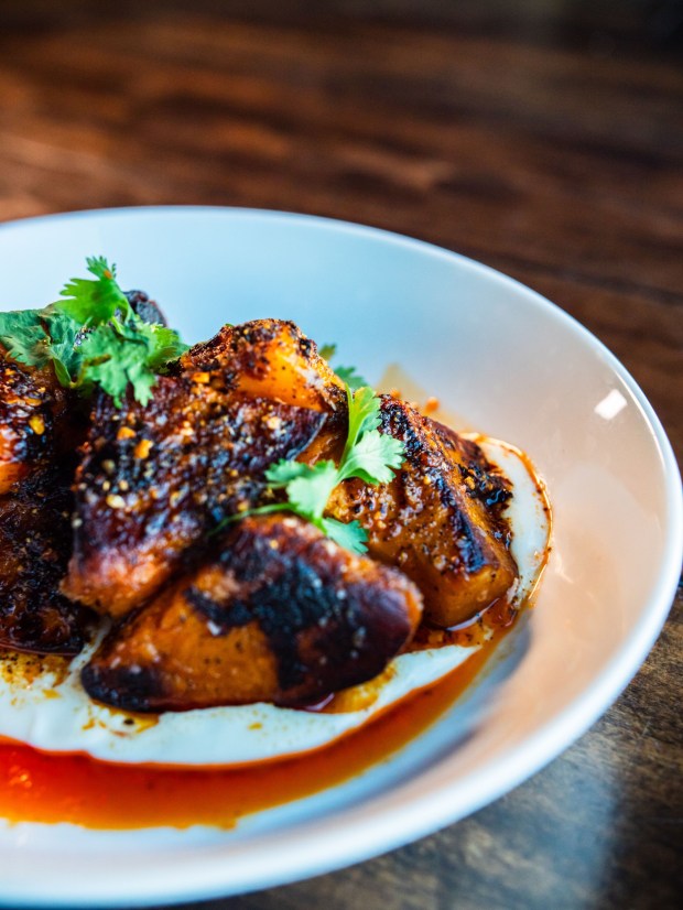 Chef Seth Tuma's top-selling dish at Little Fawn Restaurant & Cocktail in Oceanside is his roasted butternut squash with salsa macha and honey Greek yogurt. (Alex Malik)