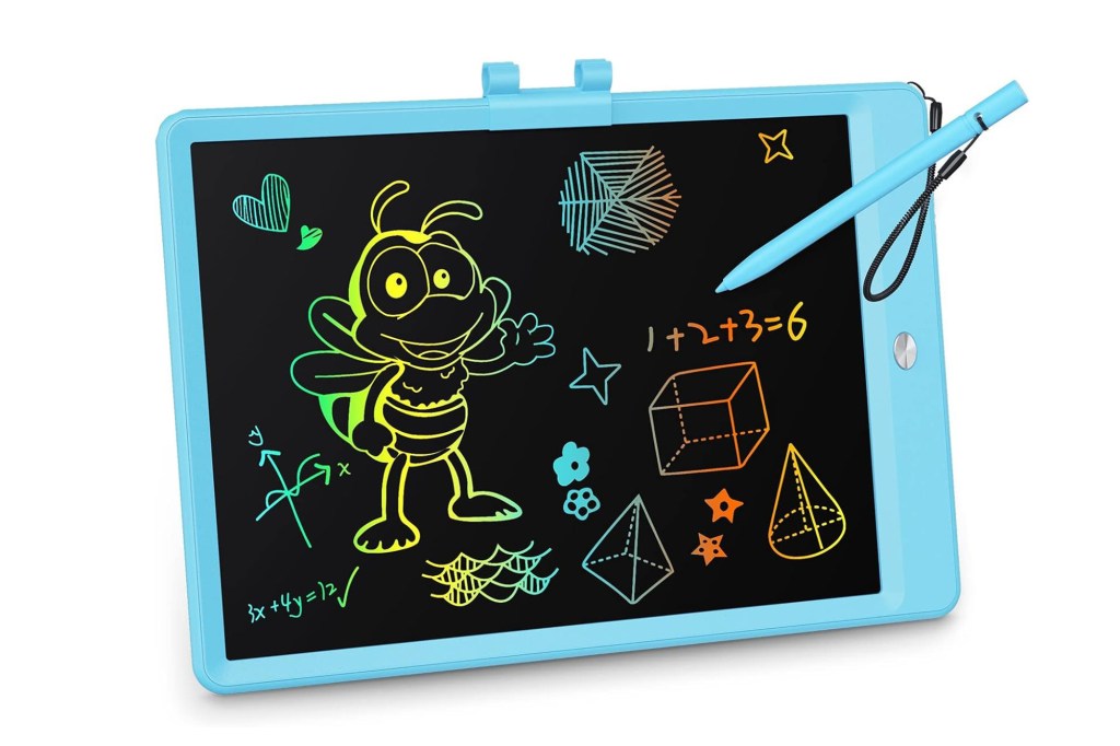 A blue tablet with a stylus and a drawing board