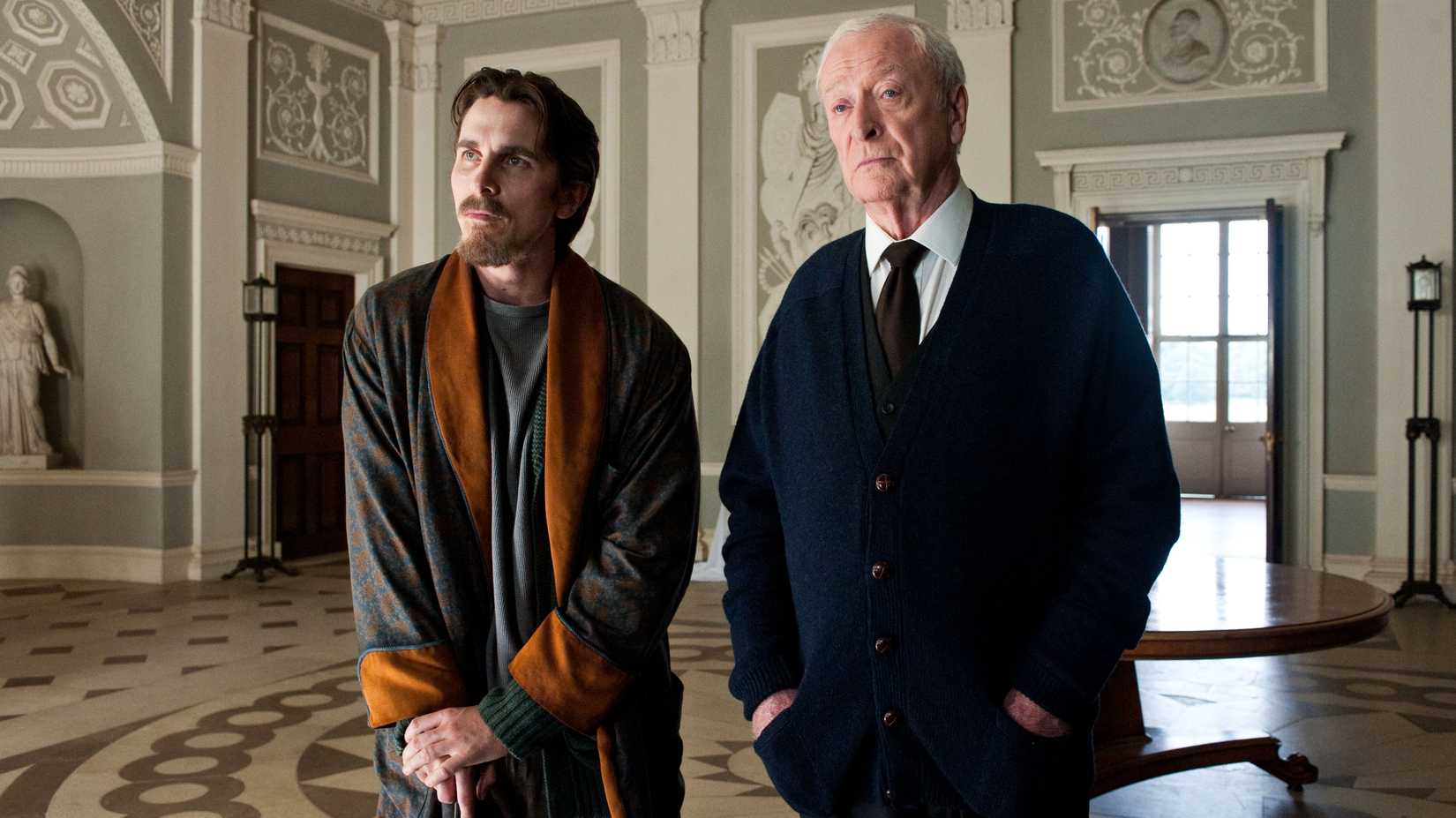 The Dark Knight Rises scene with Christian Bale as Bruce Wayne and Michael Caine as Alfred