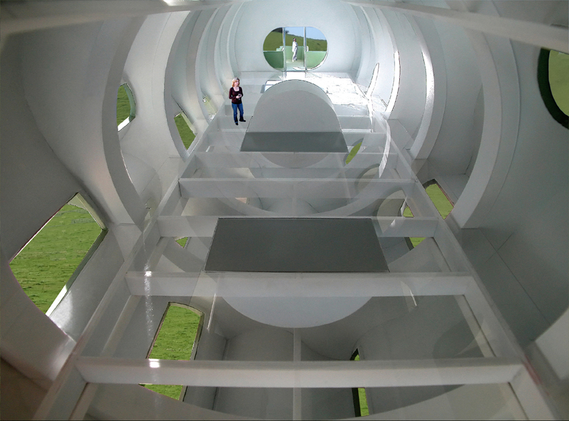 five rotating modules reconfigure to form interactive segmented house of the future