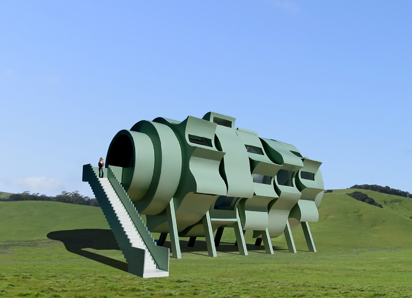 five rotating modules reconfigure to form interactive segmented house of the future