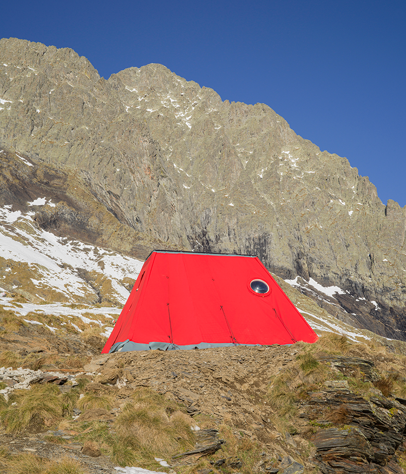 red bivouac shelter in the alps becomes high-altitude base for bergamo's modern art gallery