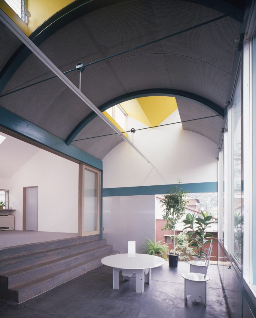 Inside a house with an arched roof