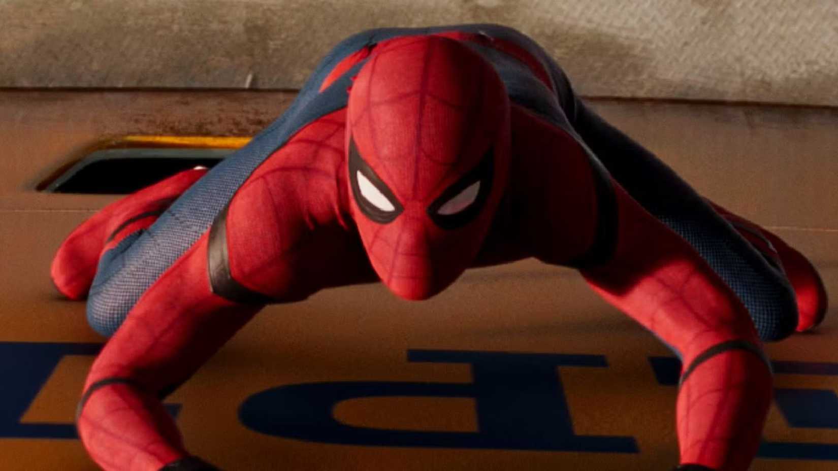 Tom Holland's Peter Parker wallcrawls up a ferry in Spider-Man Homecoming