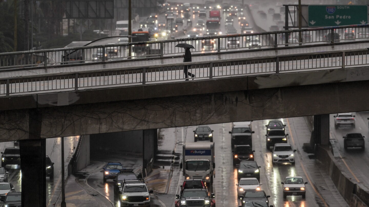 Atmospheric river douses Southern California, threatening LA's burned areas