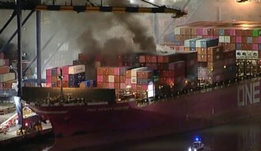 Fire erupts on container ship off Los Angeles