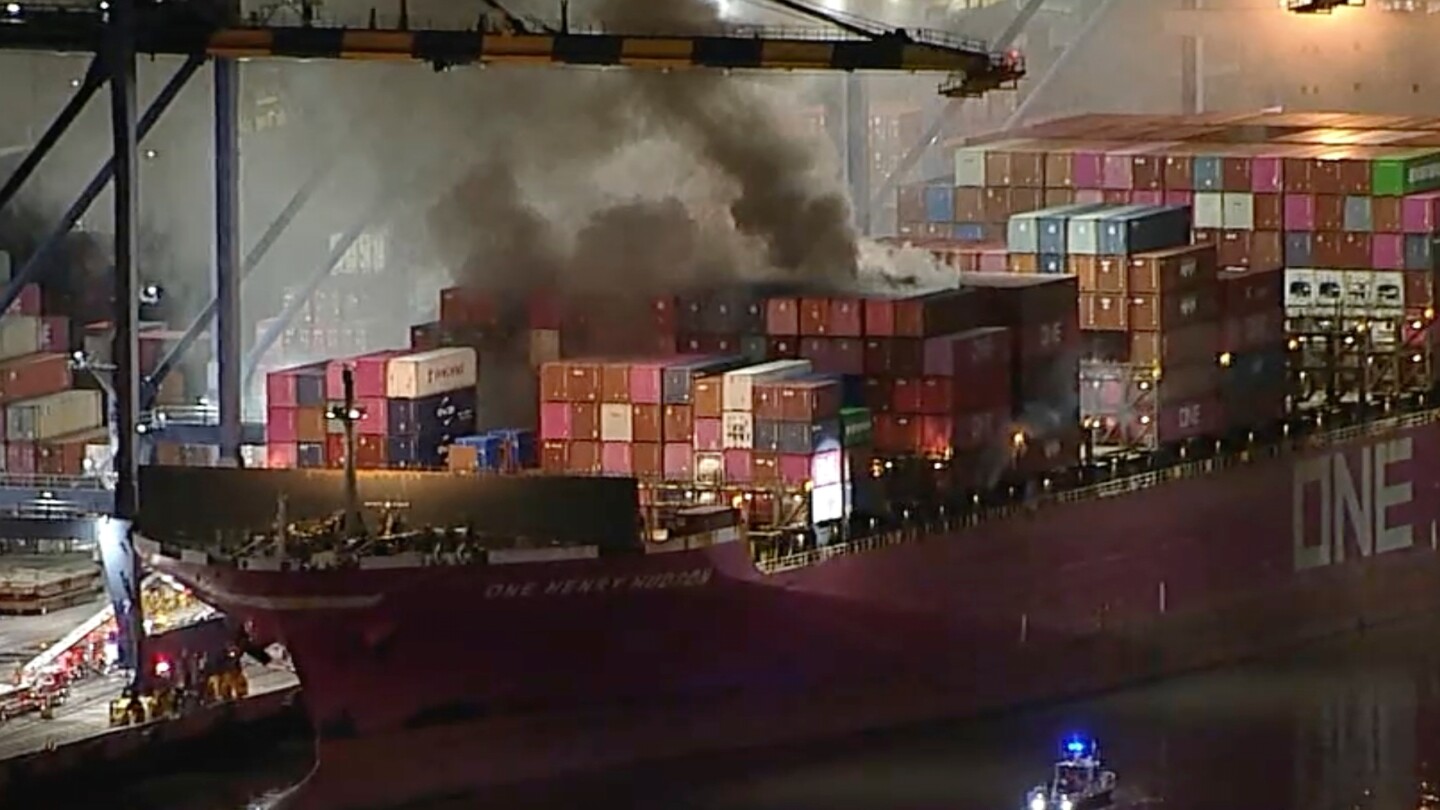 Fire erupts on container ship off Los Angeles