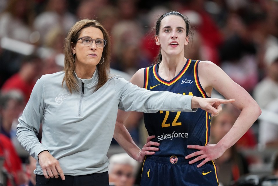 Stephanie White and Caitlin Clark during a game